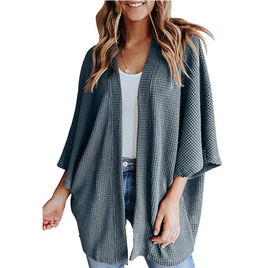 Damen lässiger Strickjacke im Waffelmuster R&B