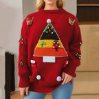 Damen Weihnachts-Pullover mit festlichem 3D-Motiv und dekorativen Applikationen R&B