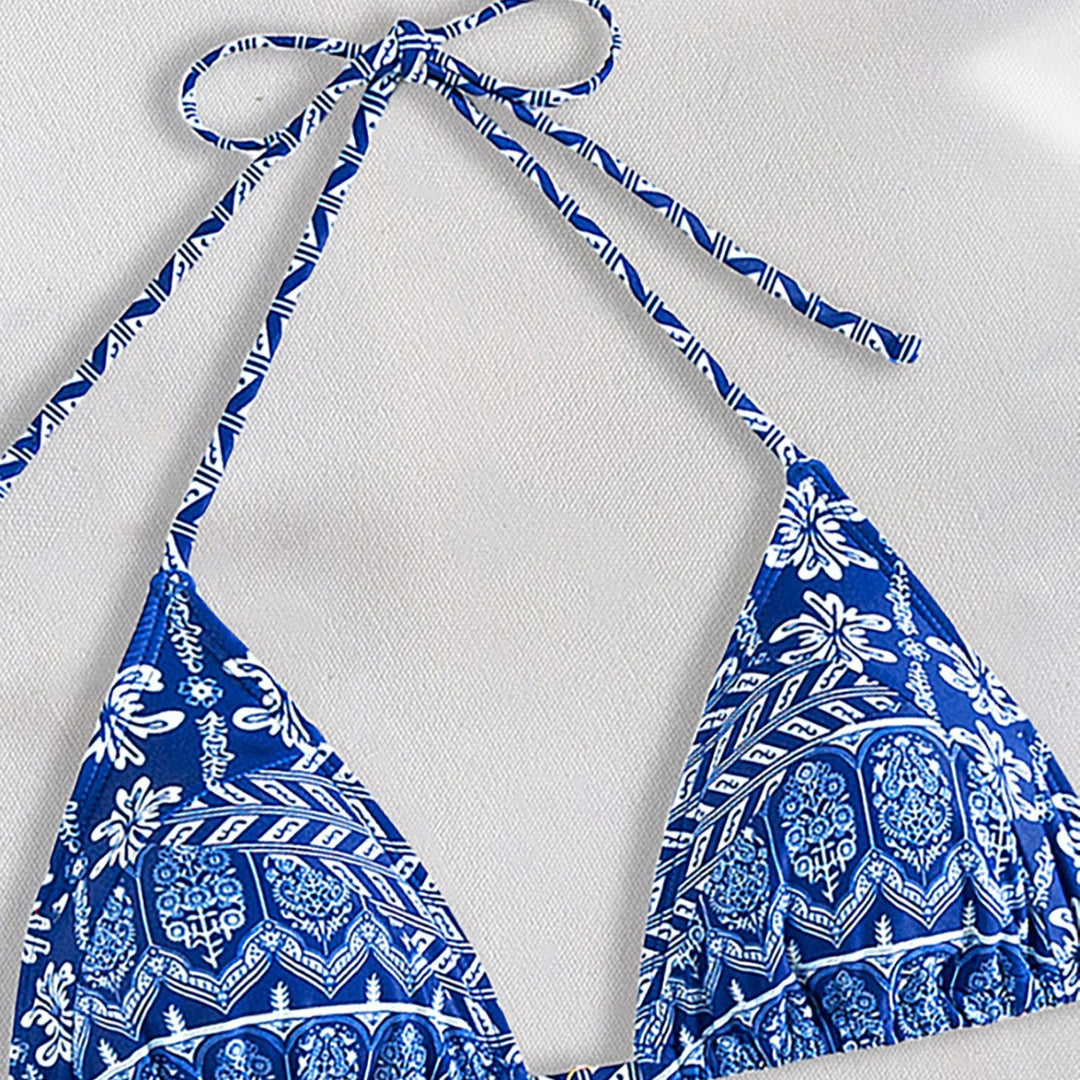 Damen Triangel-Bikini mit verspielt floralem Design und bindbaren Trägern R&B