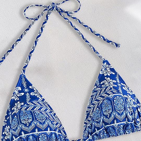 Damen Triangel-Bikini mit verspielt floralem Design und bindbaren Trägern R&B