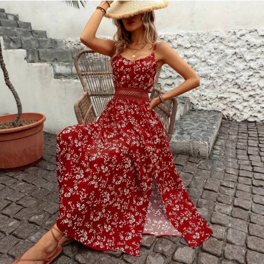 Damen Sommermaxikleid mit floralem Design und raffiniertem Schlitz R&B