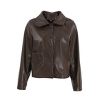 Damen Modische Kunstlederjacke mit praktischen Taschen und elegantem Kragen R&B