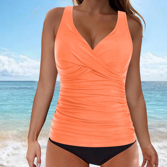 Damen elegantes Wickel-Badeoberteil mit Rüschen R&B