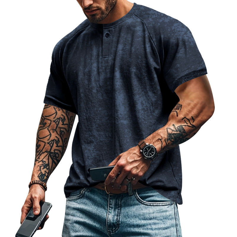 Herren lässiges Kurzarm-Henley-T-Shirt mit strukturiertem Design R&B