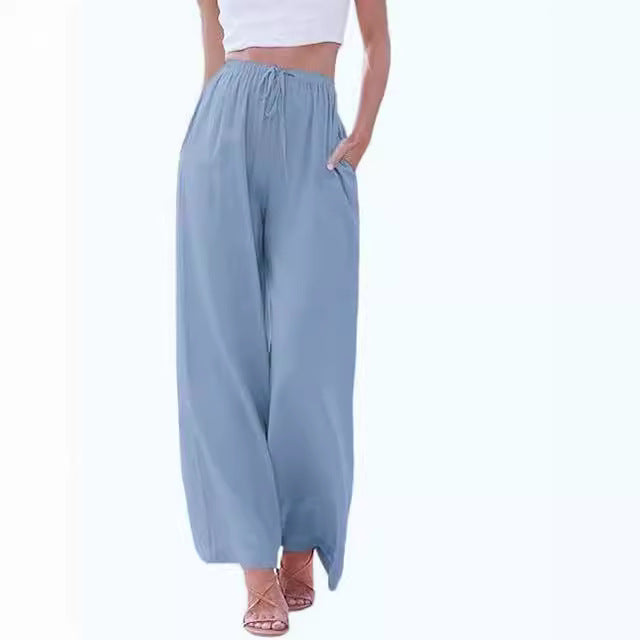 Damen nan weite Leinenhose mit elastischem Bund Kordel und Seitentaschen R&B
