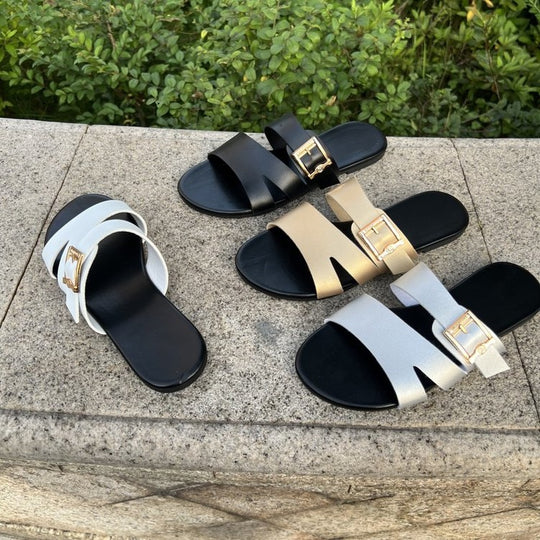 Damen Elegante und komfortable Riemchen-Sandalen mit schöner Schnallen-Applikation R&B