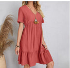 Damen Sommerliches Freizeitkleid mit V-Ausschnitt und Rüschensaum R&B