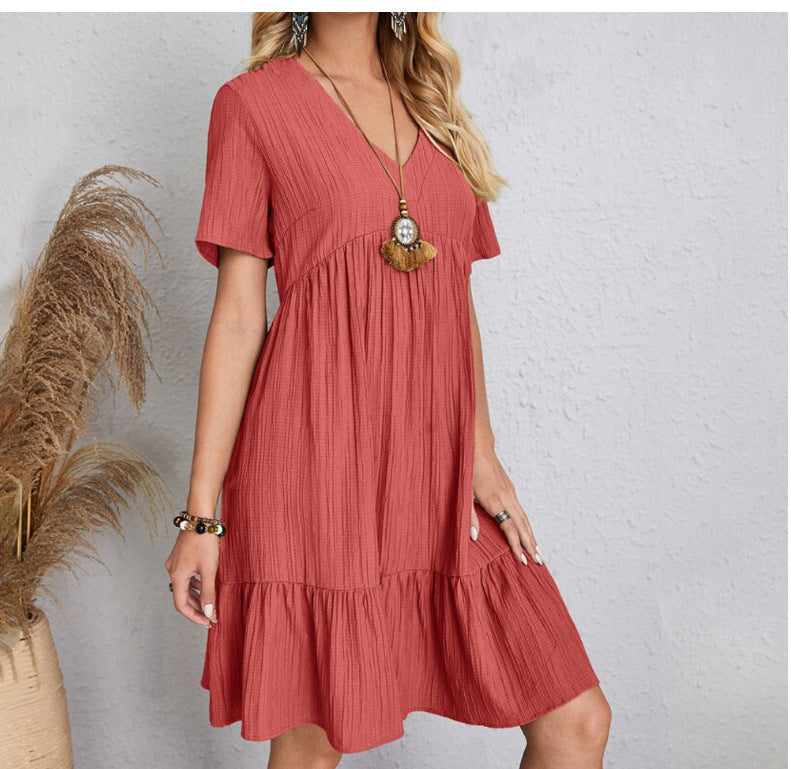 Damen Sommerliches Freizeitkleid mit V-Ausschnitt und Rüschensaum R&B