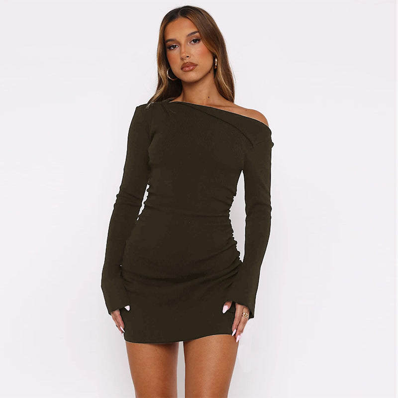 Damen asymmetrisches Minikleid mit Raffungen und elegantem Ausschnitt R&B