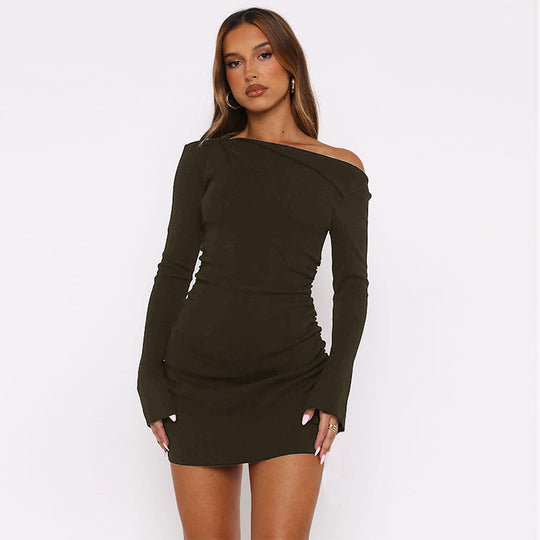 Damen asymmetrisches Minikleid mit Raffungen und elegantem Ausschnitt R&B