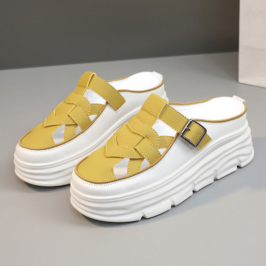 Damen Platform Mules mit modischem Schnallen-Design und atmungsaktivem Obermaterial R&B