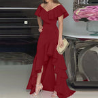 Damen Maxikleid mit voluminösen Rüschen und schulterfreiem Design R&B