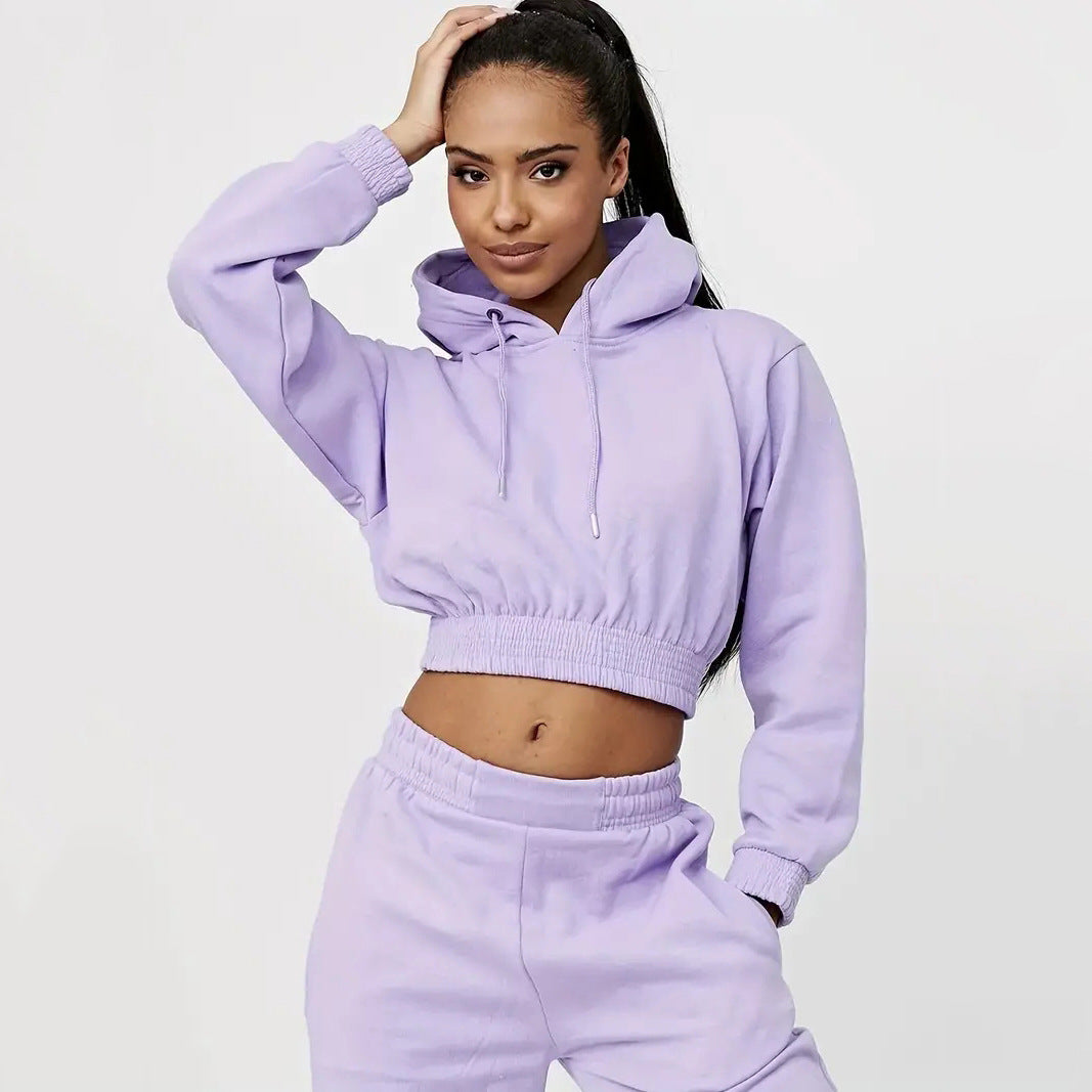 Damen Sportliches Cropped Hoodie und lässige Jogginghose Set R&B