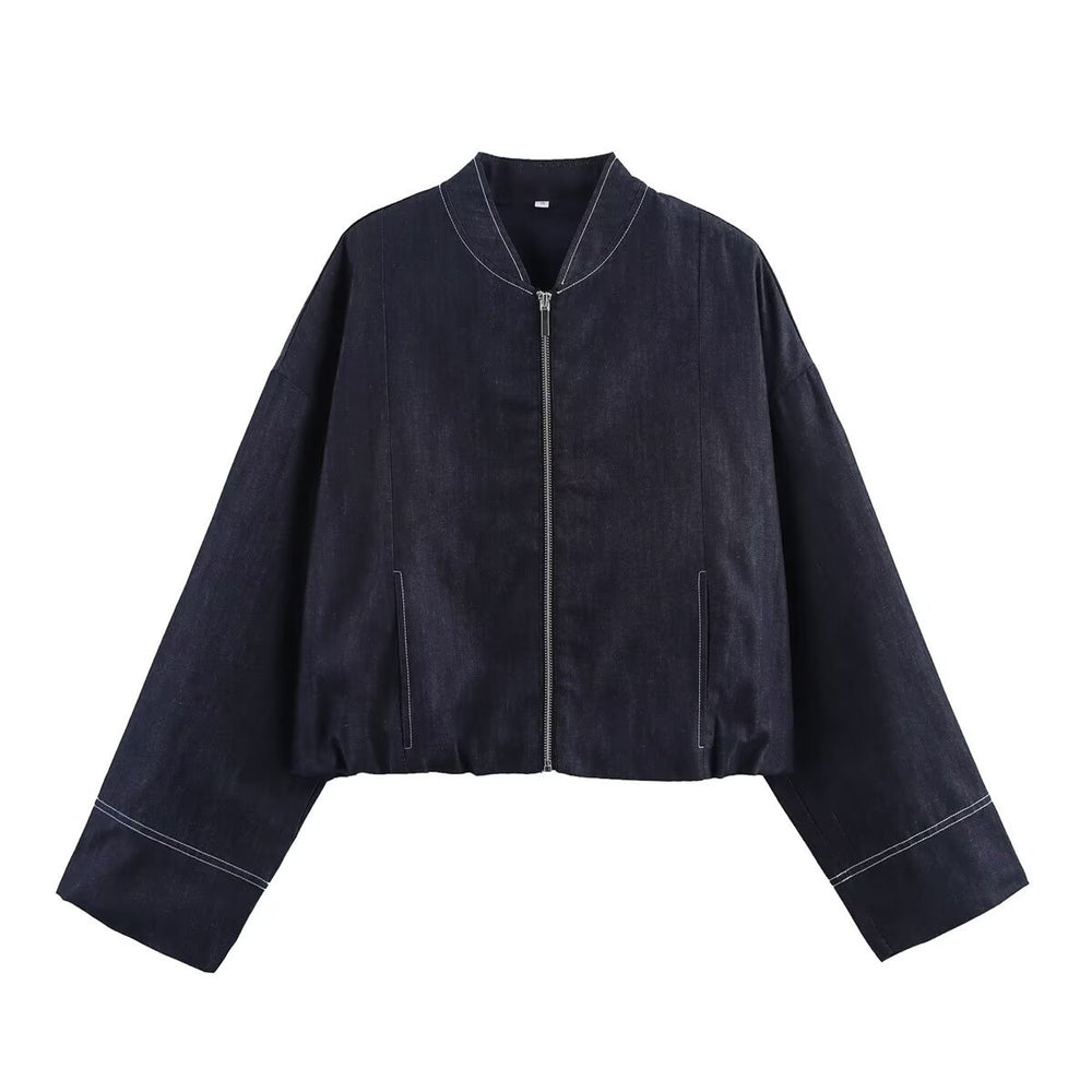 Damen cropped Denim-Jacke im lässigen Blouson-Stil mit Reißverschluss R&B