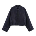 Damen cropped Denim-Jacke im lässigen Blouson-Stil mit Reißverschluss R&B