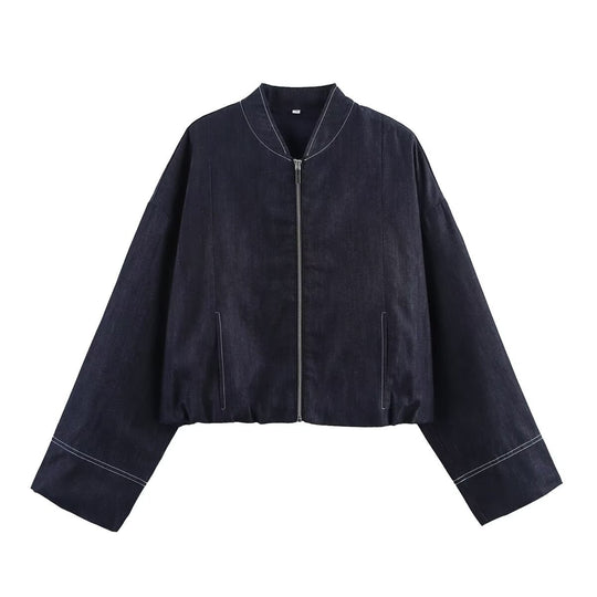 Damen cropped Denim-Jacke im lässigen Blouson-Stil mit Reißverschluss R&B
