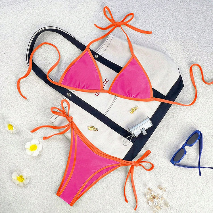Damen Triangel-Bikini mit verspieltem Kordeldetail