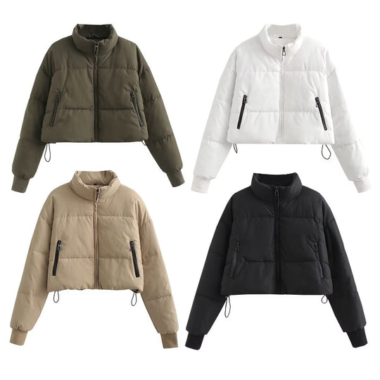 Damen cropped Steppjacke mit hochschließendem Kragen und praktischen Reißverschlusstaschen R&B