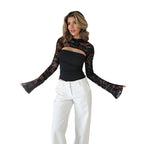 Damen Oberteil mit transparenten langen Ärmeln und raffiniertem Cut-Out R&B