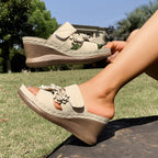 Damen Wedge-Pantoletten mit floralem Dekor und verstellbarem Riemen R&B