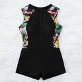 Damen Sportlicher Kurzarm-Badeanzug mit floralem Design