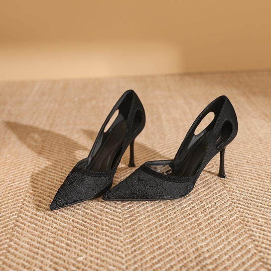 Damen elegante spitze High Heels mit floralem Spitzenmotiv R&B