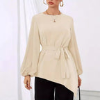 Damen Elegantes Wickelbluse mit langen Ärmeln