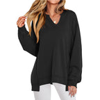 Damen Lässiger pullover mit V-Ausschnitt und überschnittenen Ärmeln R&B