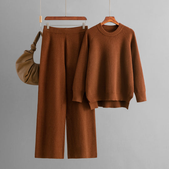 Damen lässiges Strick-Lounge-Set mit weitem Oberteil und bequemen Hosen R&B
