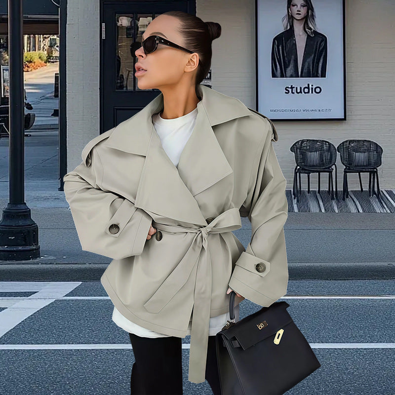 Damen modische Trenchjacke mit Gürteldesign und lässigem Schnitt R&B