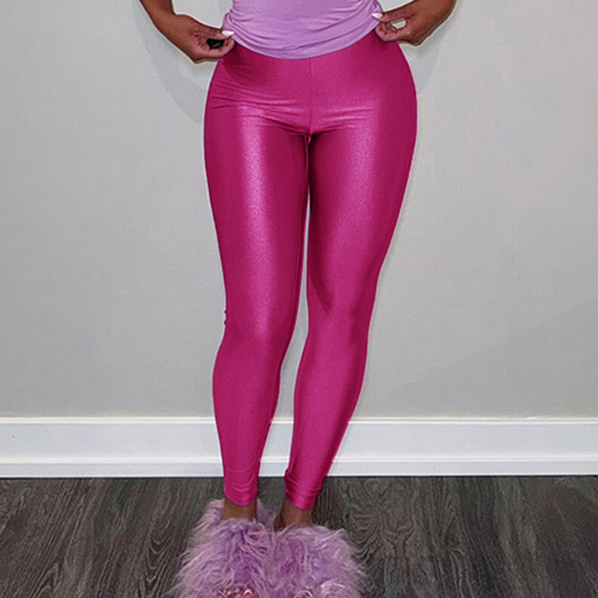 Damen Hochglänzende Fitness-Leggings mit hoher Taille und umfassendem Komfort
