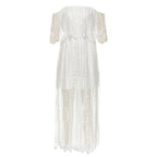 Damen Maxikleid mit eleganter Spitze und schulterfreiem Design R&B