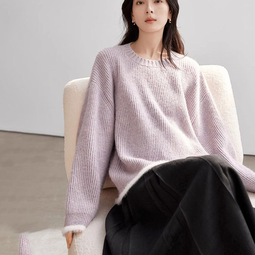 Damen Grob gestrickter Pullover mit überschnittenen Schultern und weichem Abschluss R&B