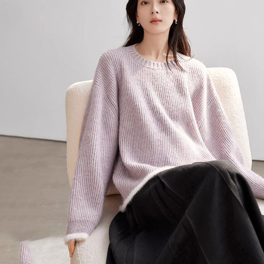 Damen Grob gestrickter Pullover mit überschnittenen Schultern und weichem Abschluss R&B