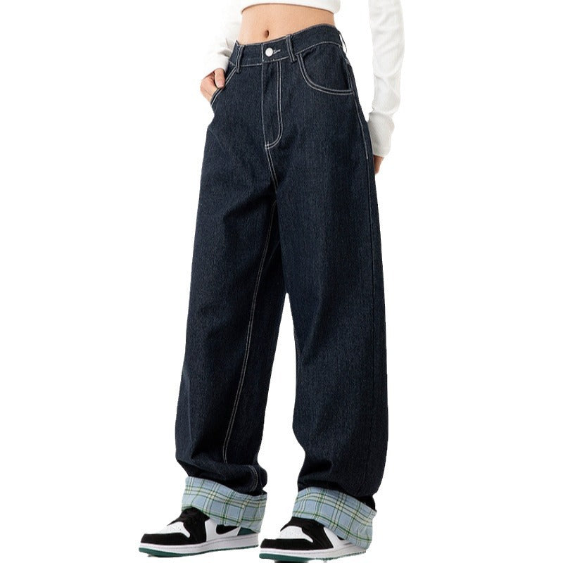 Damen weite Jeanshose im lässigen Schnitt mit hohen Taschen und modernen Nahtdetails R&B