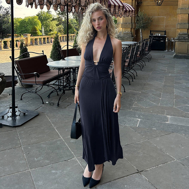 Damen Maxi-Kleid mit schickem Halterneck und raffinierter Drapierung R&B