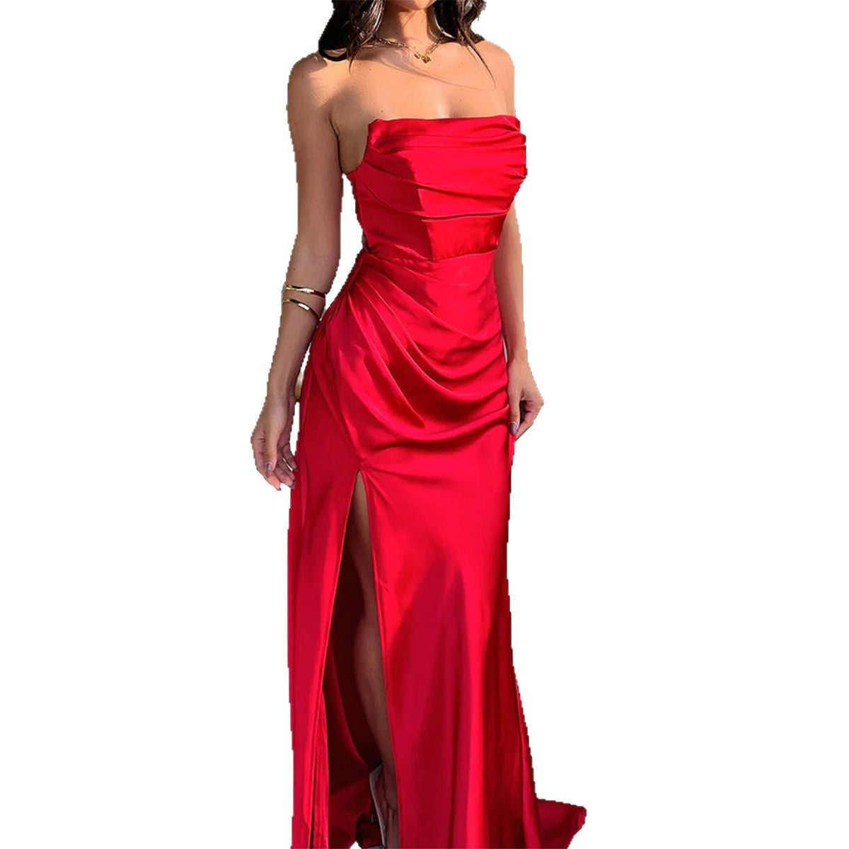 Damen Maxikleid mit schimmernden Details und hohem Schlitz R&B