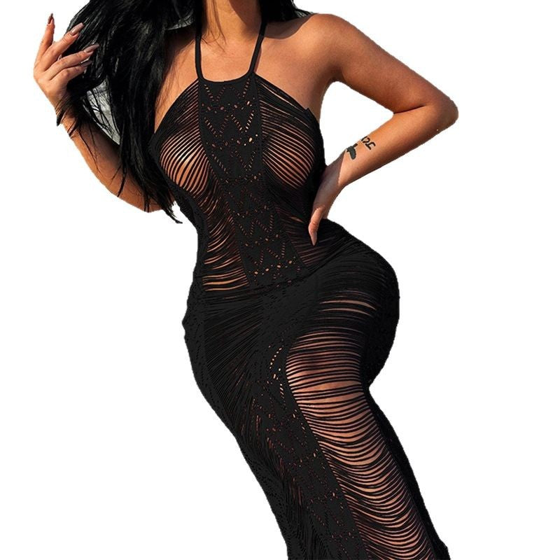 Damen Eleganter transparenter Häkel-Überwurf R&B