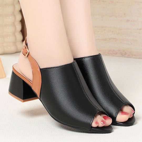 Damen Offene Sling-Pumps mit blockiertem Absatz und eleganter Schnallen-Applikation R&B