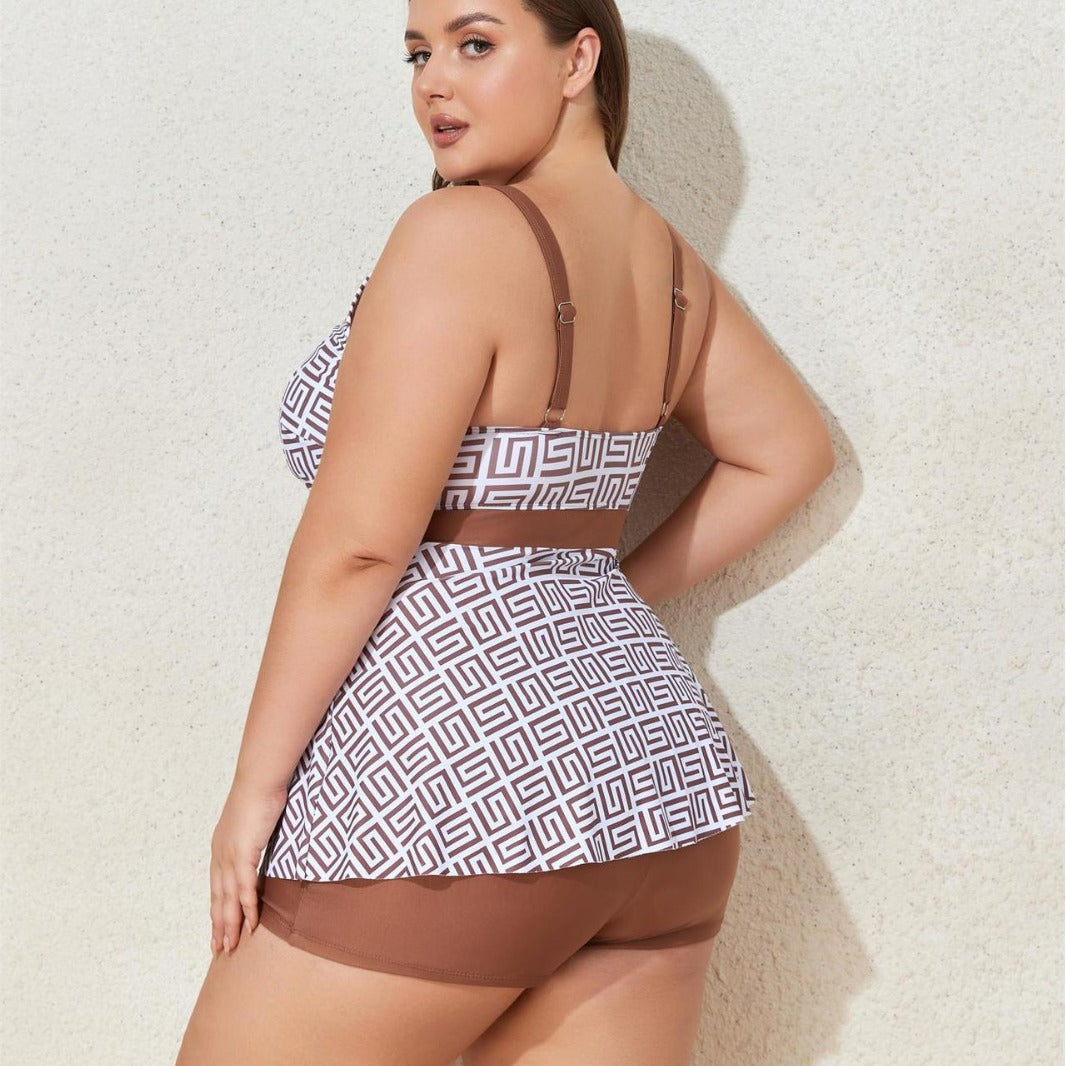 Damen Modischer Tankini mit skulpturalen Musteranwendungen R&B