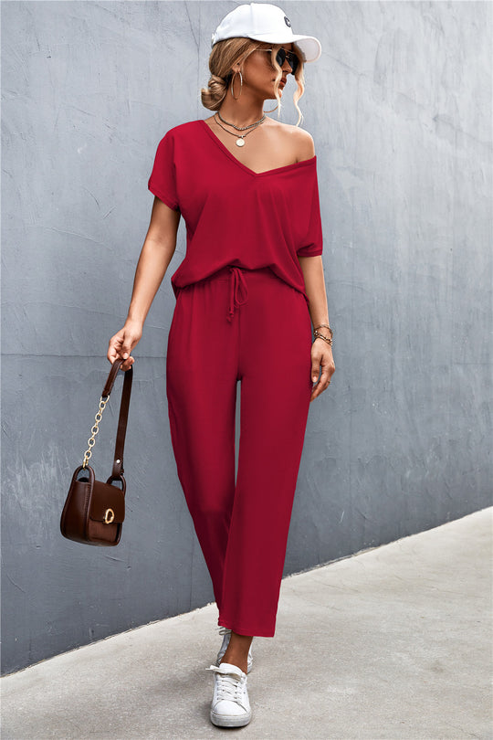 Damen Lounge-Set mit lässigem V-Ausschnitt und elastischen Bündchen R&B