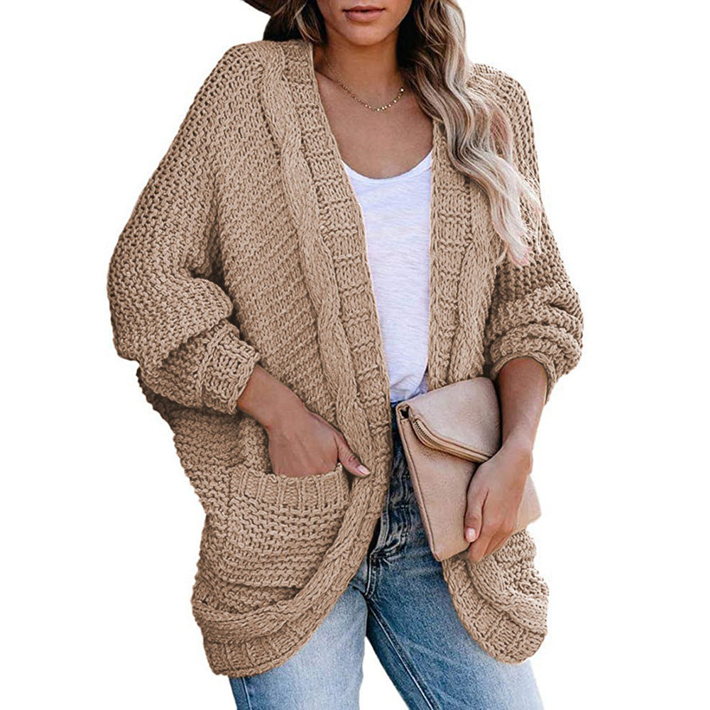 Damen lässige Strickjacke mit oversized Schnitt und Taschen R&B