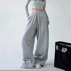 Damen lässige High-Waist Jogginghose mit weitem Bein und elastischem Bund