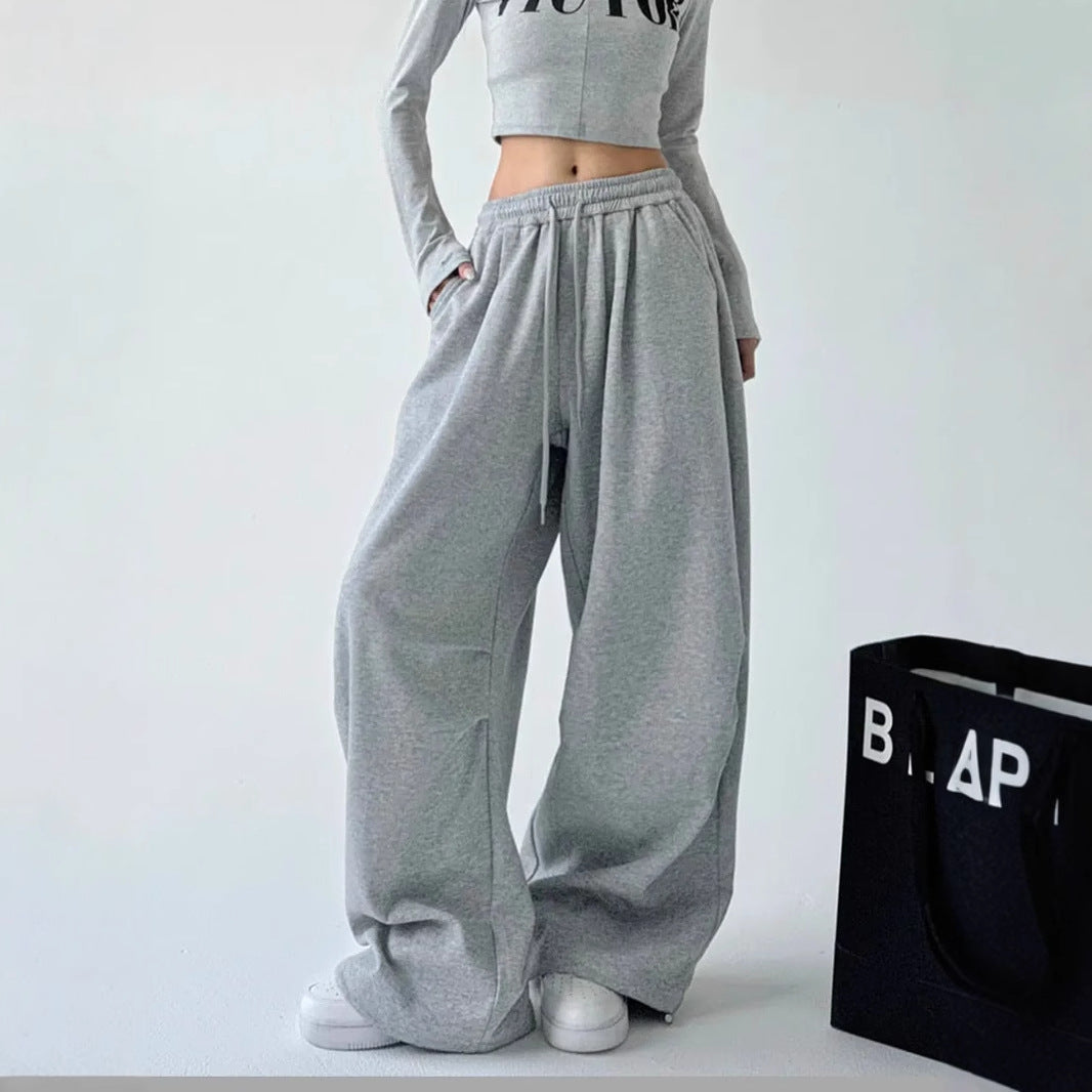 Damen lässige High-Waist Jogginghose mit weitem Bein und elastischem Bund