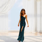 Damen Glamouröses Pailletten Abendkleid mit hohem Schlitz