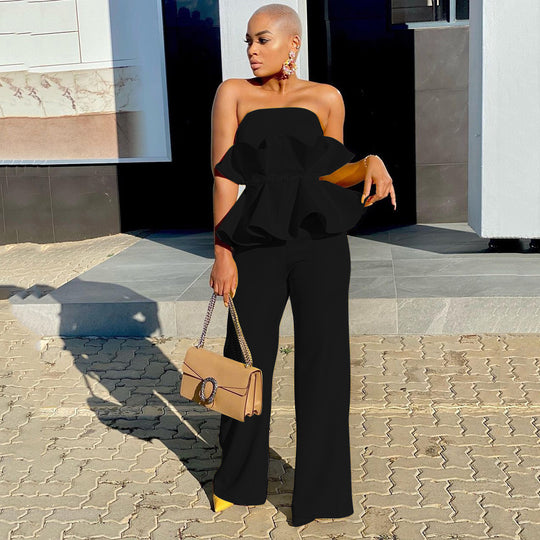 Damen Peplum Jumpsuit mit elegantem Oberteil und weiten Beinen R&B