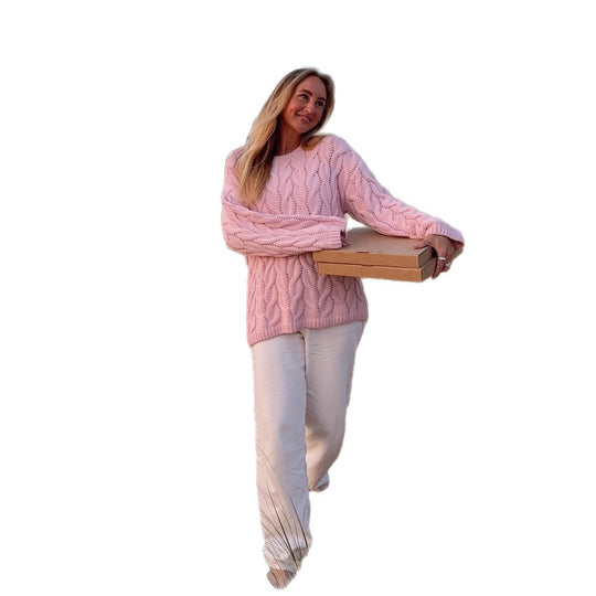 Damen modischer Strickpullover mit romantischem Zopfdesign R&B