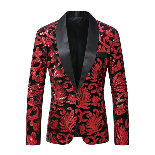 Herren glitzernder Anzugblazer mit floralen Paillettenmustern R&B