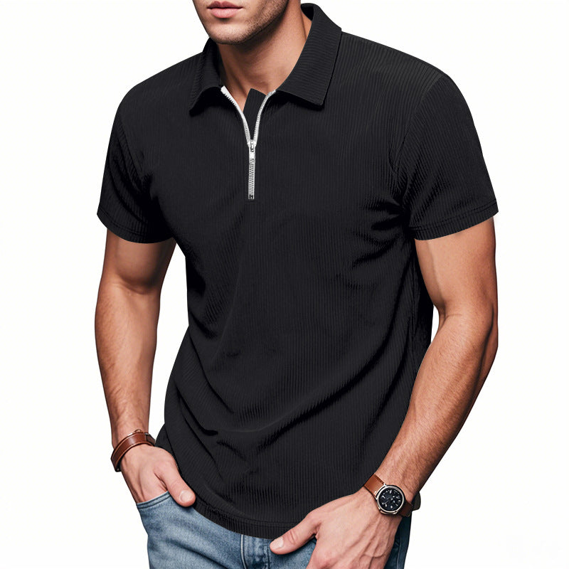 Herren Kurzarm Poloshirt mit Reißverschluss und strukturiertem Design R&B