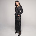 Damen elegantes Maxi-Kleid mit tiefem V-Ausschnitt und tailliertem Design R&B
